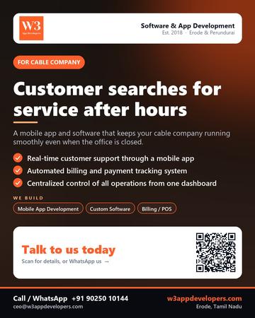 W3AppDevelopers poster for Cable company: Customer searches for service after hours