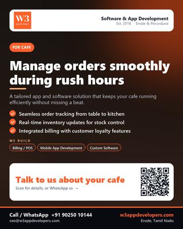 W3AppDevelopers poster for Cafe: Manage orders smoothly during rush hours