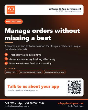 W3AppDevelopers poster for Cafeteria: Manage orders without missing a beat