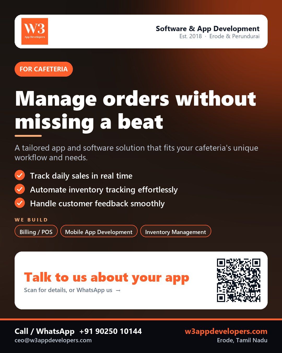 W3AppDevelopers cafeteria mobile app and software solution for smooth operations