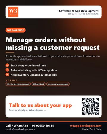 W3AppDevelopers poster for Cake shop: Manage orders without missing a customer request