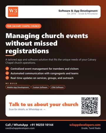W3AppDevelopers poster for Calvary Chapel church: Managing church events without missed registrations