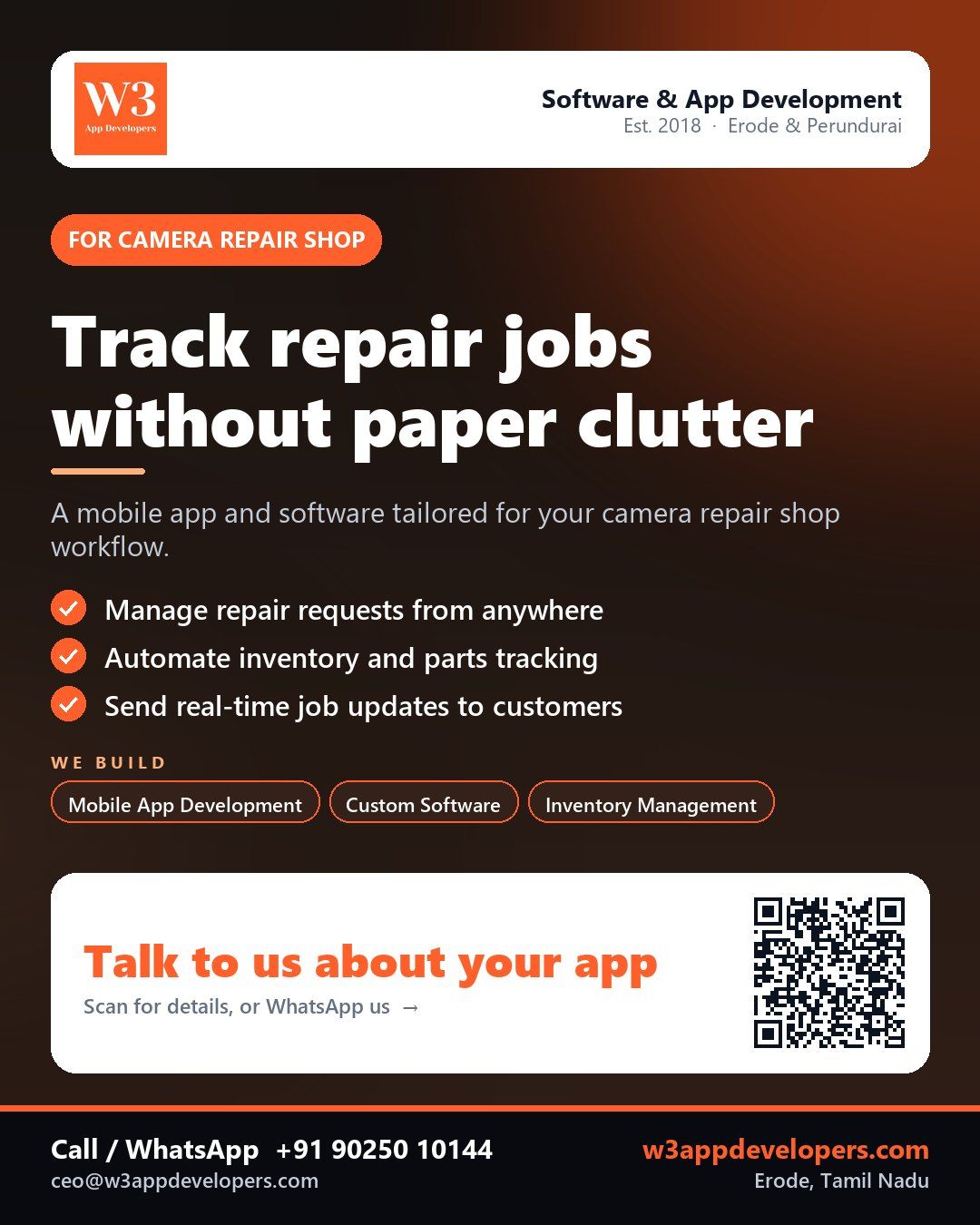 W3AppDevelopers - Camera repair shop app and software solution