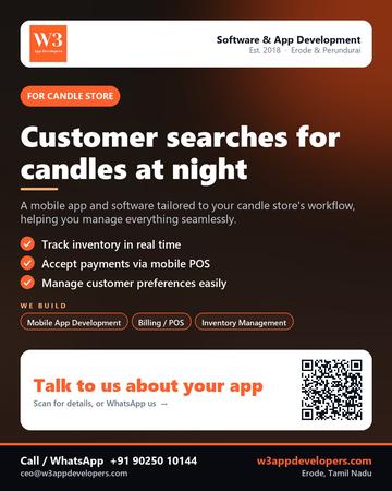 W3AppDevelopers poster for Candle store: Customer searches for candles at night