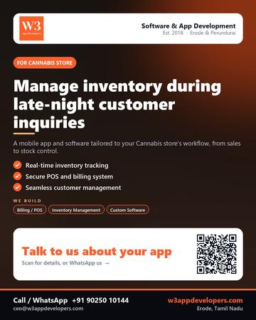 W3AppDevelopers poster for Cannabis store: Manage inventory during late-night customer inquiries