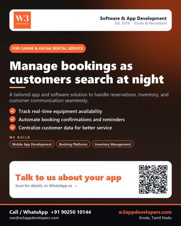 W3AppDevelopers poster for Canoe & kayak rental service: Manage bookings as customers search at night