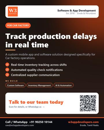 W3AppDevelopers poster for Car factory: Track production delays in real time