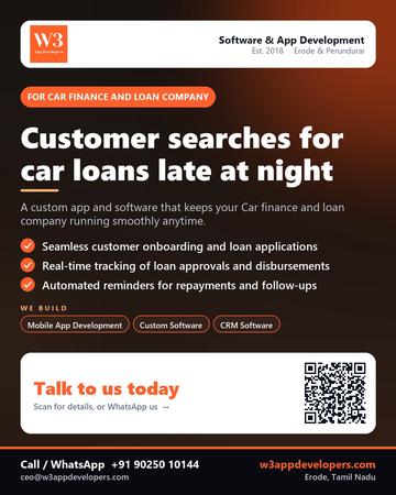 W3AppDevelopers poster for Car finance and loan company: Customer searches for car loans late at night