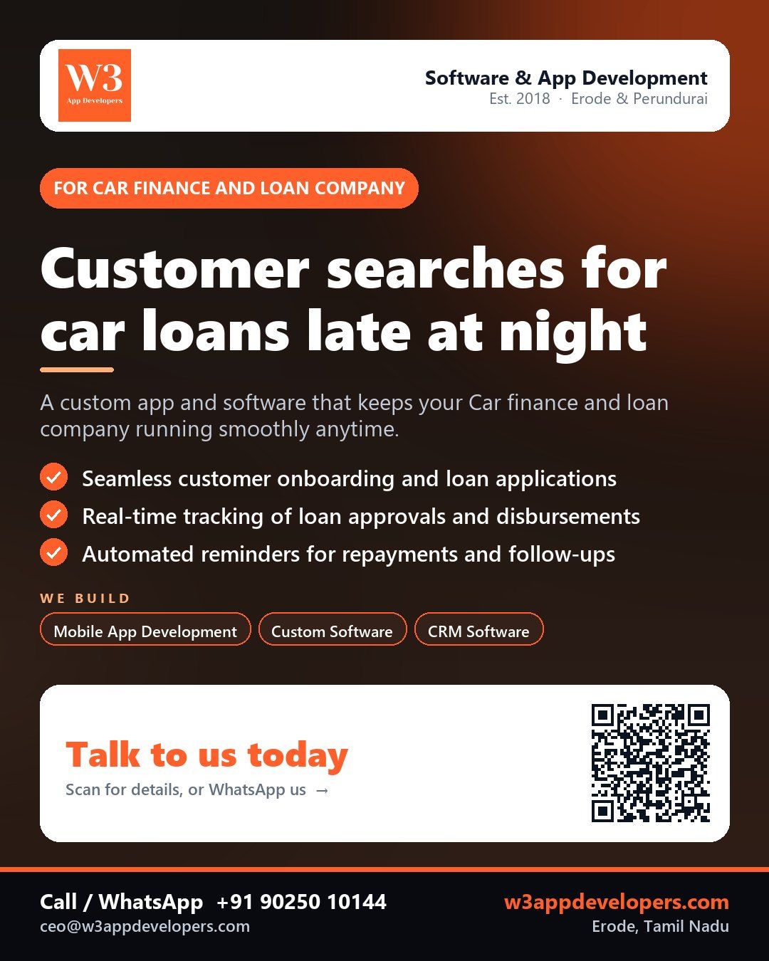 W3AppDevelopers - Custom app for Car finance and loan company