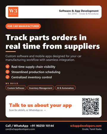 W3AppDevelopers poster for Car manufacturer: Track parts orders in real time from suppliers
