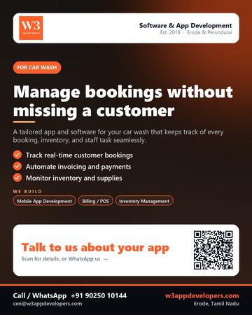 W3AppDevelopers poster for Car wash: Manage bookings without missing a customer