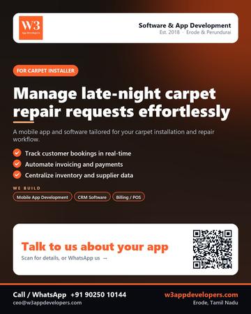 W3AppDevelopers poster for Carpet installer: Manage late-night carpet repair requests effortlessly