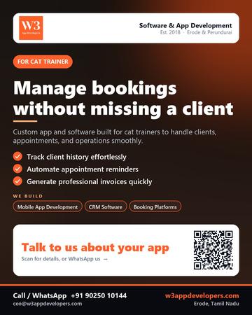 W3AppDevelopers poster for Cat trainer: Manage bookings without missing a client