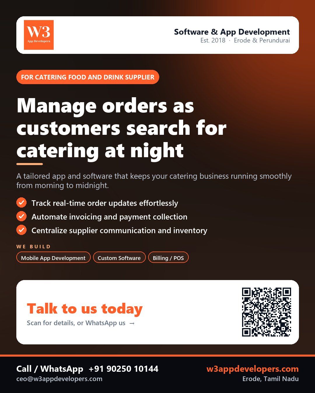 W3AppDevelopers catering app solution for food and drink suppliers