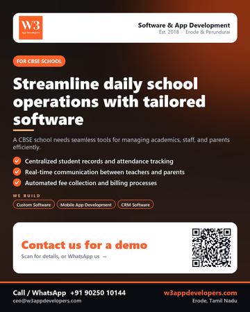 W3AppDevelopers poster for CBSE school: Streamline daily school operations with tailored software
