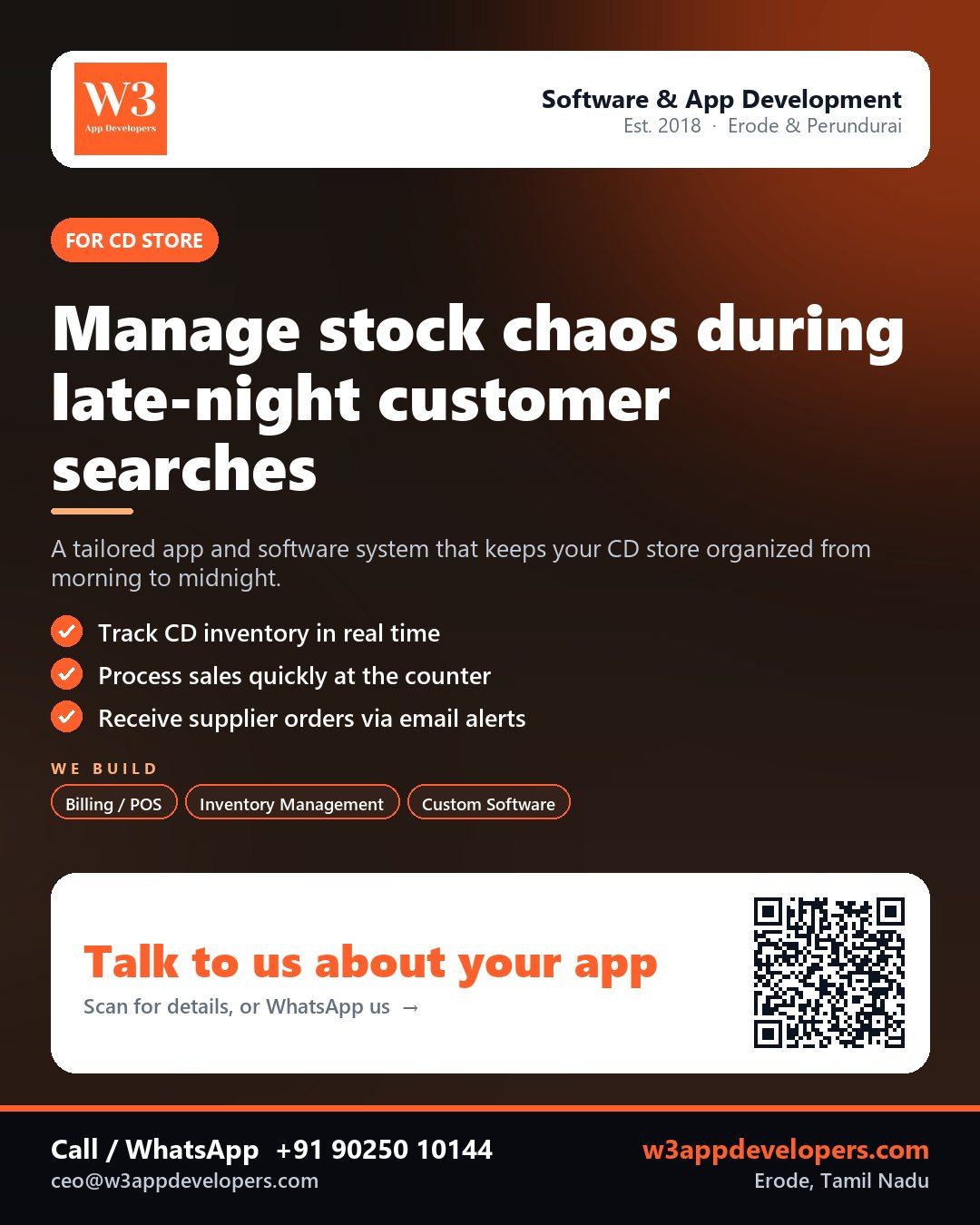 W3AppDevelopers helping a CD store manage inventory and customer orders efficiently