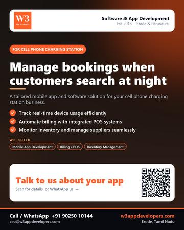 W3AppDevelopers poster for Cell phone charging station: Manage bookings when customers search at night