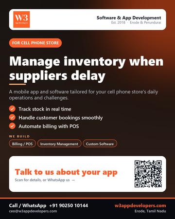 W3AppDevelopers poster for Cell phone store: Manage inventory when suppliers delay