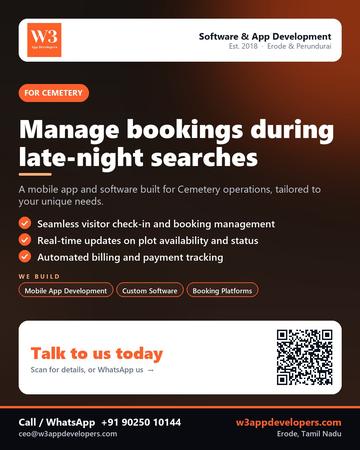 W3AppDevelopers poster for Cemetery: Manage bookings during late-night searches