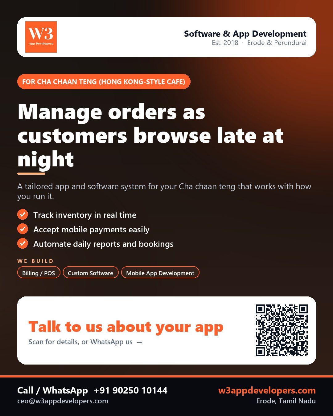 Cha chaan teng (Hong Kong-style cafe) owner using a custom app with W3AppDevelopers