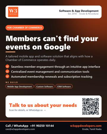 W3AppDevelopers poster for Chamber of Commerce: Members can't find your events on Google