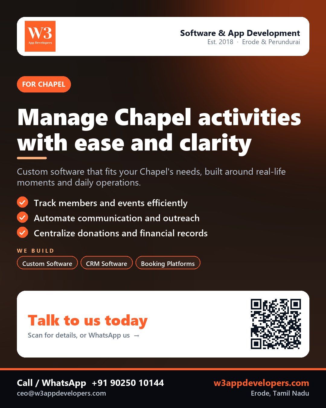 W3AppDevelopers Chapel Custom App & Software Solution