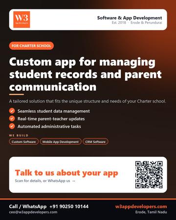 W3AppDevelopers poster for Charter school: Custom app for managing student records and parent communication
