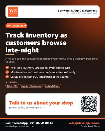 W3AppDevelopers poster for Cheese shop: Track inventory as customers browse late-night