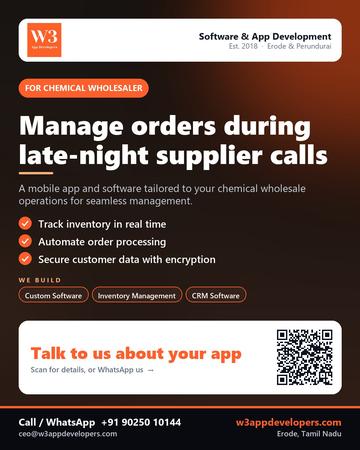 W3AppDevelopers poster for Chemical wholesaler: Manage orders during late-night supplier calls