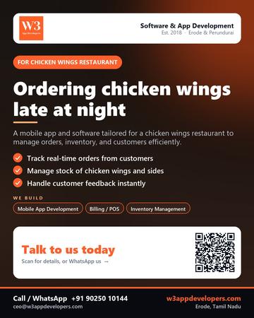 W3AppDevelopers poster for Chicken wings restaurant: Ordering chicken wings late at night