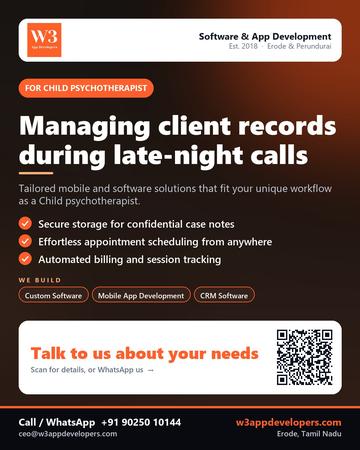 W3AppDevelopers poster for Child psychotherapist: Managing client records during late-night calls
