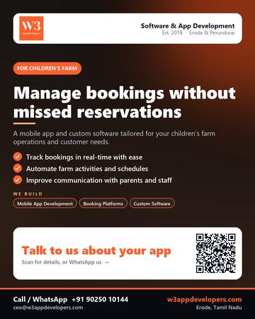 W3AppDevelopers poster for Children’s farm: Manage bookings without missed reservations