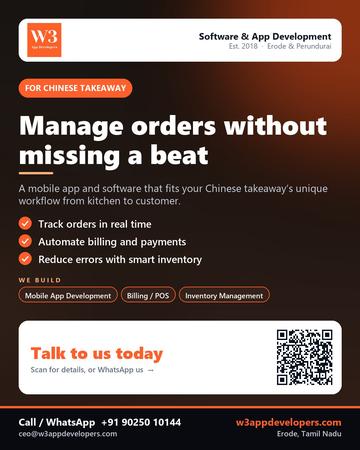 W3AppDevelopers poster for Chinese takeaway: Manage orders without missing a beat