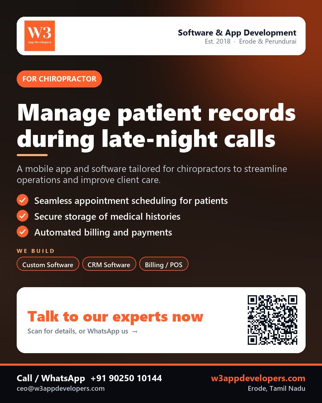 W3AppDevelopers provides custom mobile app and business software for chiropractors