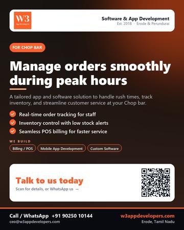 W3AppDevelopers poster for Chop bar: Manage orders smoothly during peak hours