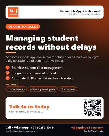 W3AppDevelopers poster for Christian college: Managing student records without delays