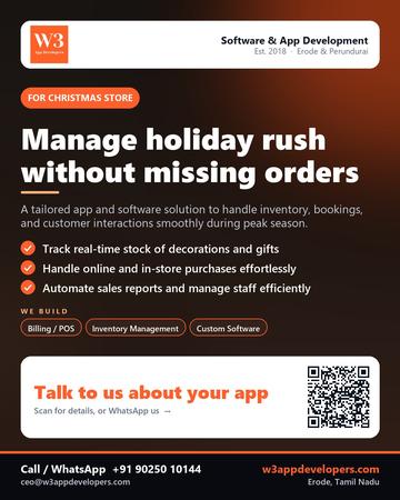 W3AppDevelopers poster for Christmas store: Manage holiday rush without missing orders