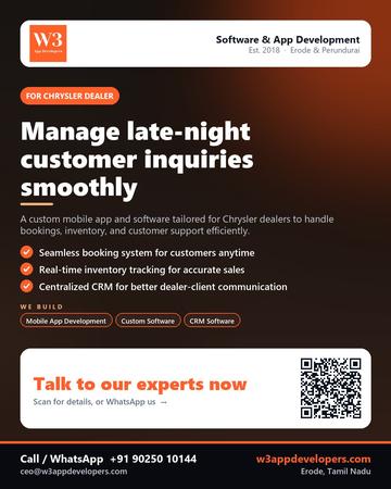 W3AppDevelopers poster for Chrysler dealer: Manage late-night customer inquiries smoothly
