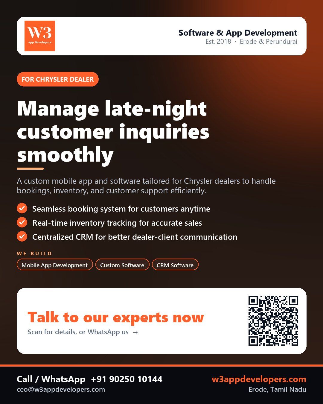 W3AppDevelopers custom mobile app solution for Chrysler dealer business