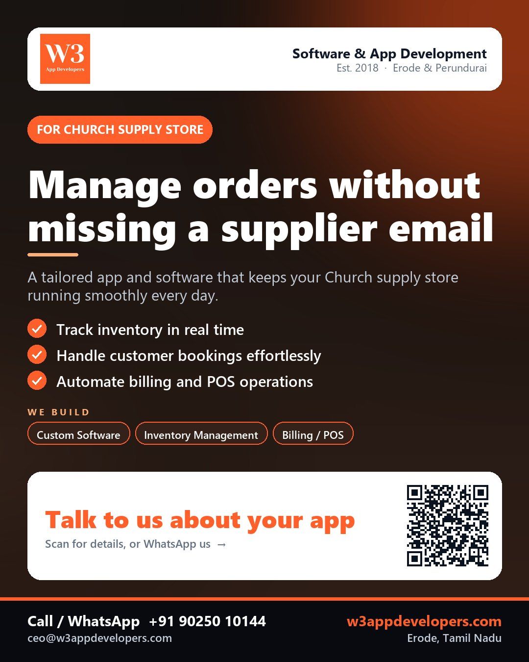 W3AppDevelopers creating mobile app and software for a Church supply store