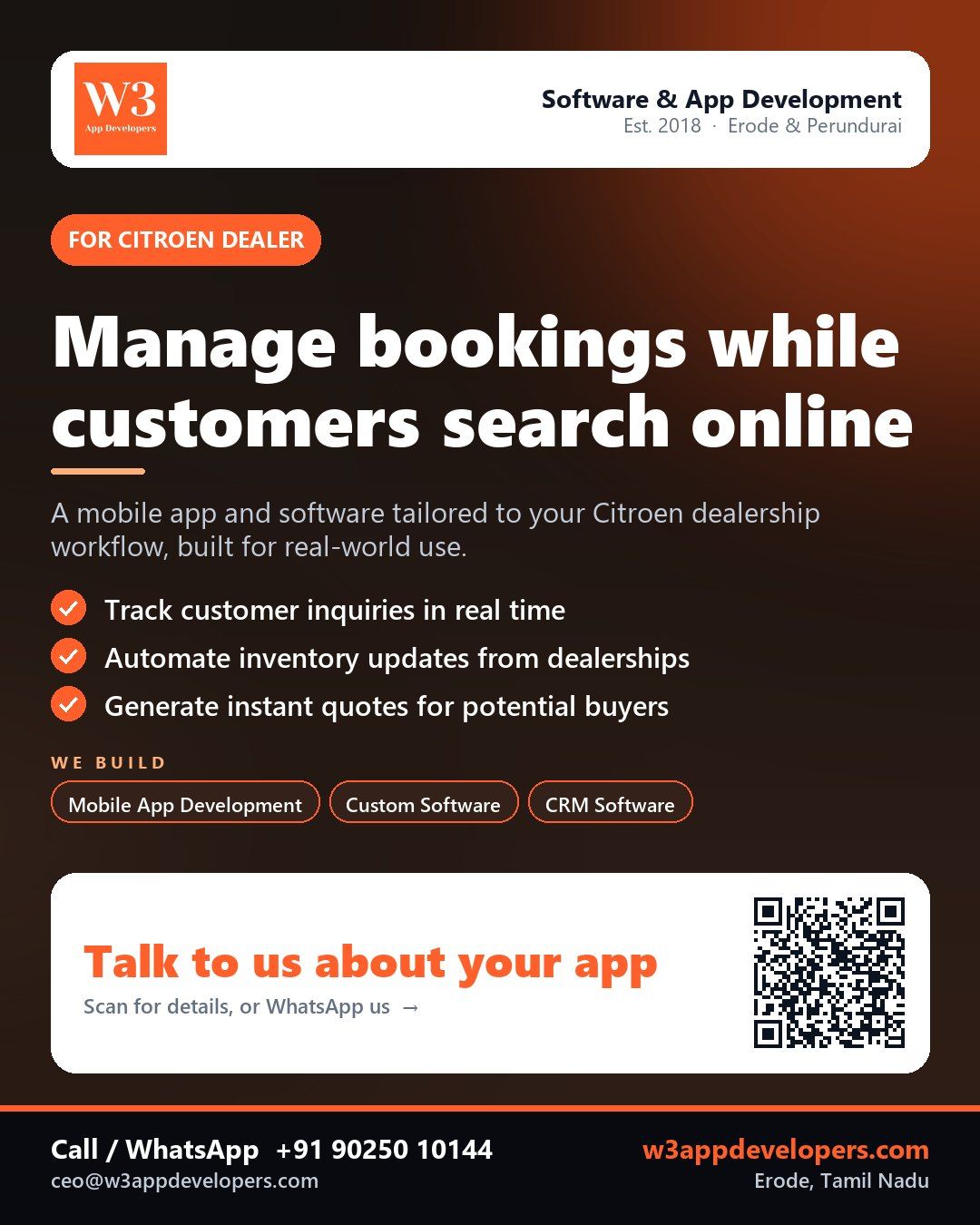 Citroen dealer using a custom app for managing bookings and customer inquiries with W3AppDevelopers
