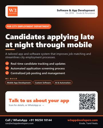 W3AppDevelopers poster for City employment department: Candidates applying late at night through mobile