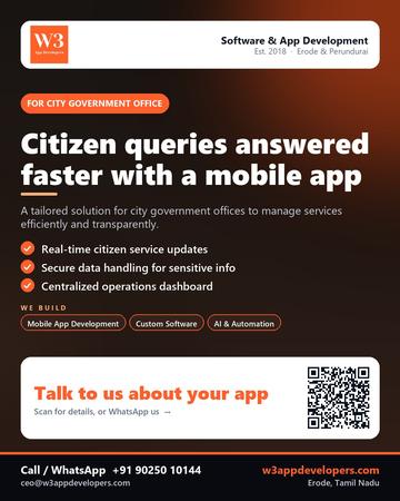 W3AppDevelopers poster for City government office: Citizen queries answered faster with a mobile app