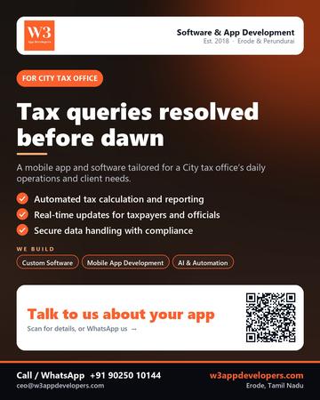 W3AppDevelopers poster for City tax office: Tax queries resolved before dawn