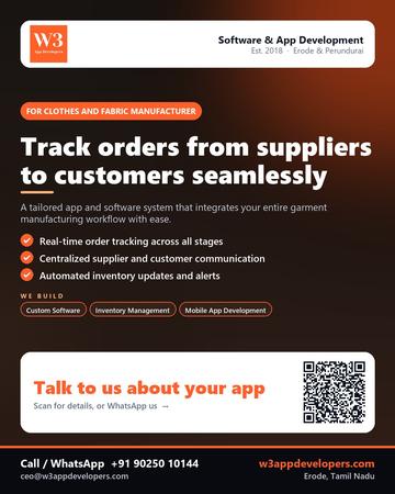 W3AppDevelopers poster for Clothes and fabric manufacturer: Track orders from suppliers to customers seamlessly
