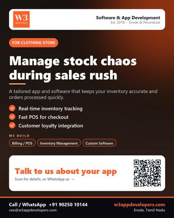 W3AppDevelopers poster for Clothing store: Manage stock chaos during sales rush