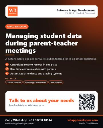 W3AppDevelopers poster for Co-ed school: Managing student data during parent-teacher meetings