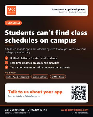 W3AppDevelopers poster for College: Students can't find class schedules on campus
