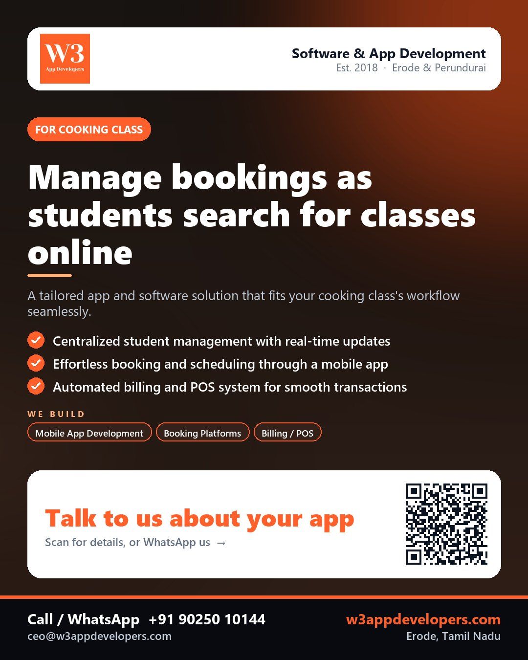 W3AppDevelopers - Custom app solution for a cooking class business