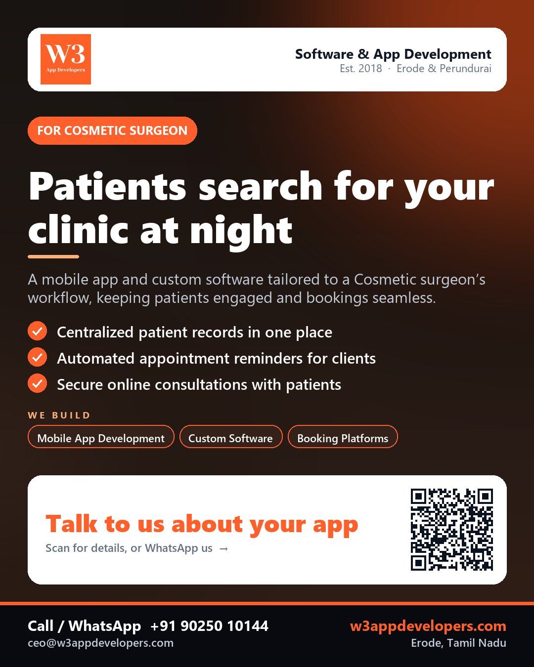W3AppDevelopers - Cosmetic surgeon mobile app and business software solution